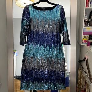 Karen Kane Blue Monochromatic Sequin Dress Sz L